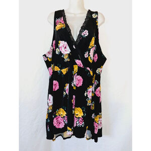 Torrid Sz 5X Black Floral v neck babydoll cottage core stretchy lace blouse